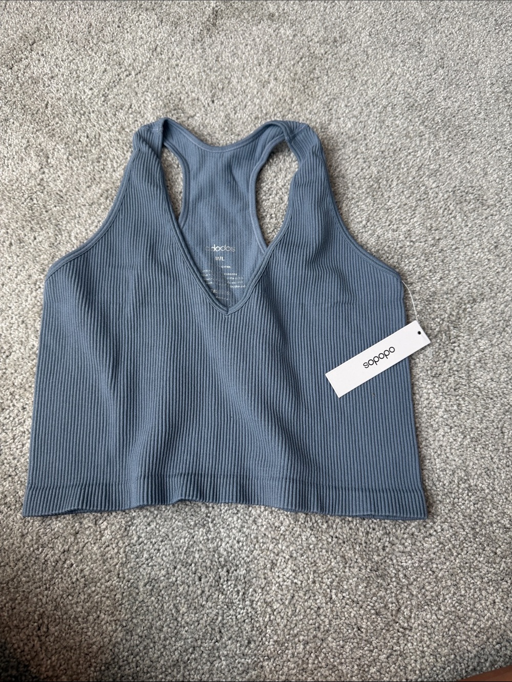 Ribbed Racerback Crop Tank — Dusty Blue